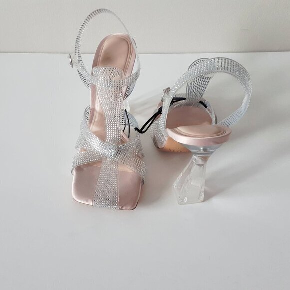 NWT Zara transparent rhinestone embellished vinyl heeled cage strappy sandals, 8 - Picture 8 of 12
